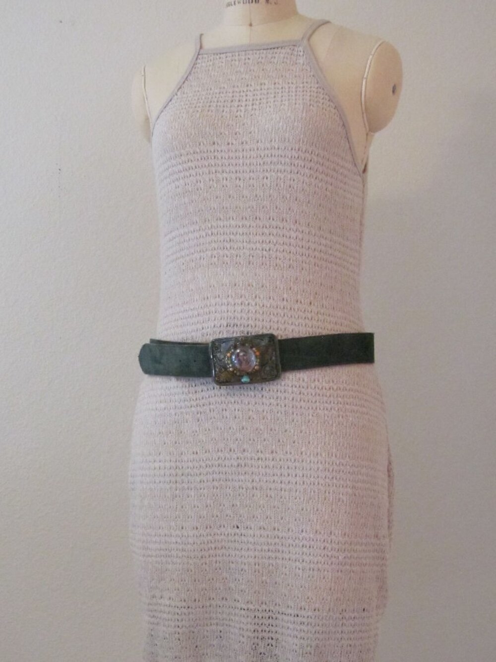 Teal Green Suede belt with Fancy Buckle